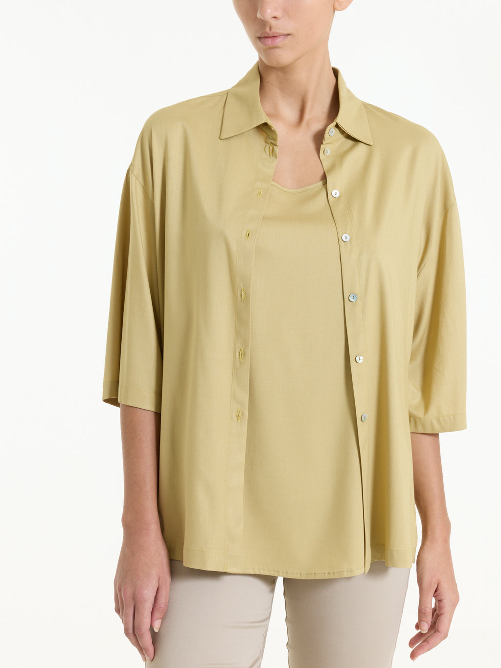 Camicia con manica 3/4 in Poplin di cotone