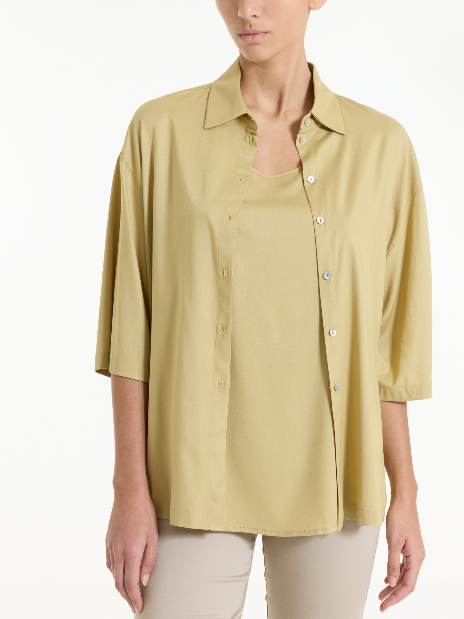 Camicia con manica 3/4 in Poplin di cotone