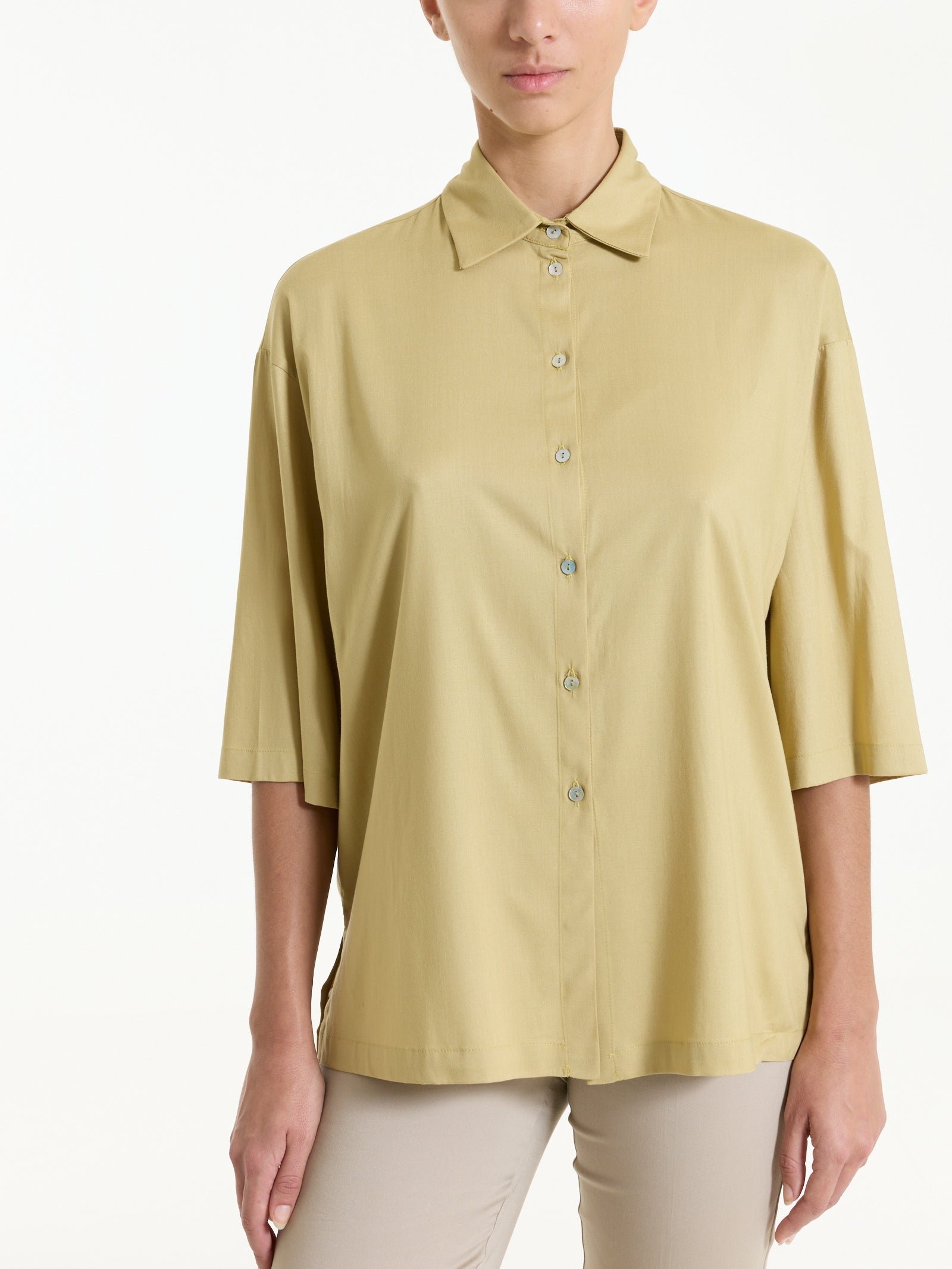 Camicia con manica 3/4 in Poplin di cotone