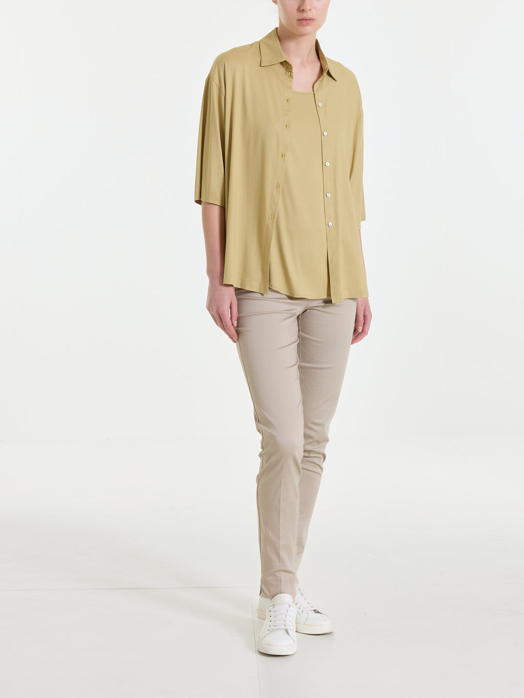 Camicia con manica 3/4 in Poplin di cotone