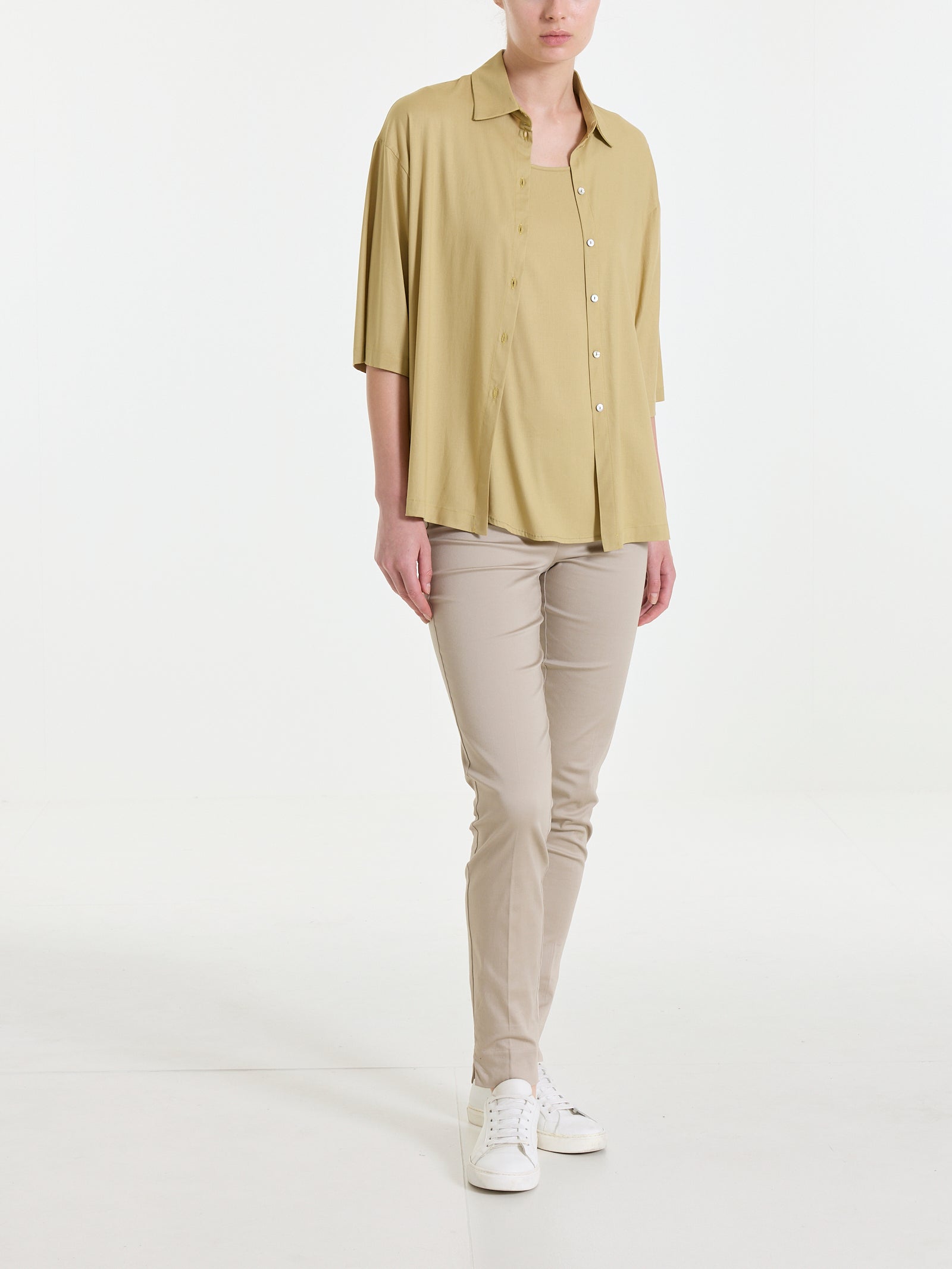 Camicia con manica 3/4 in Poplin di cotone