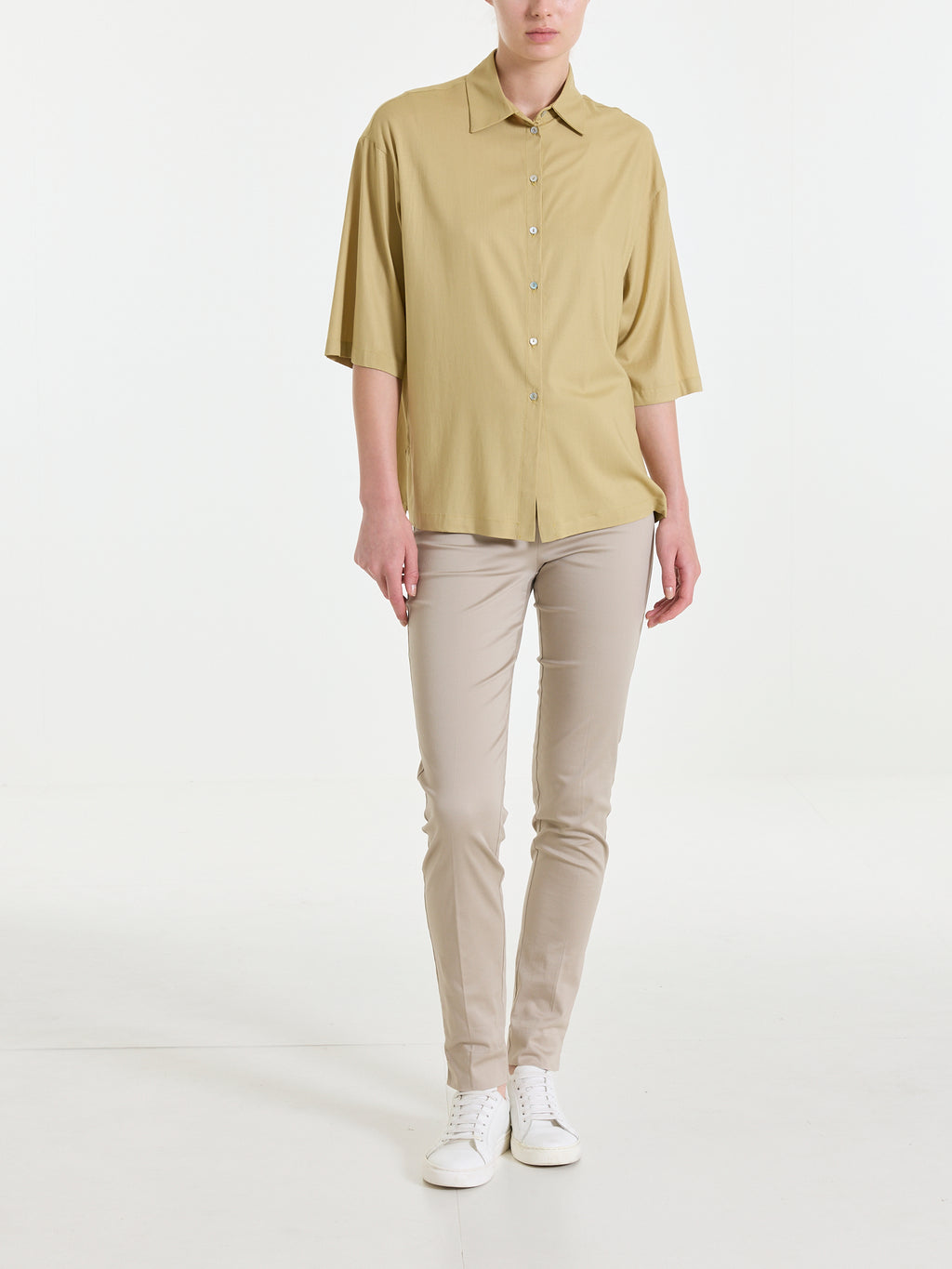 Camicia con manica 3/4 in Poplin di cotone