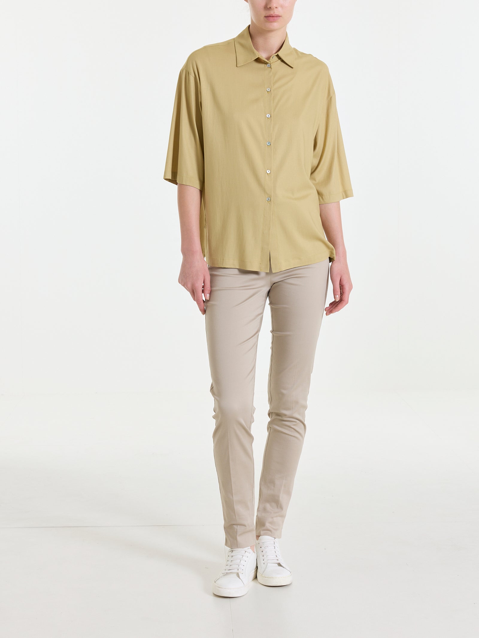 Camicia con manica 3/4 in Poplin di cotone