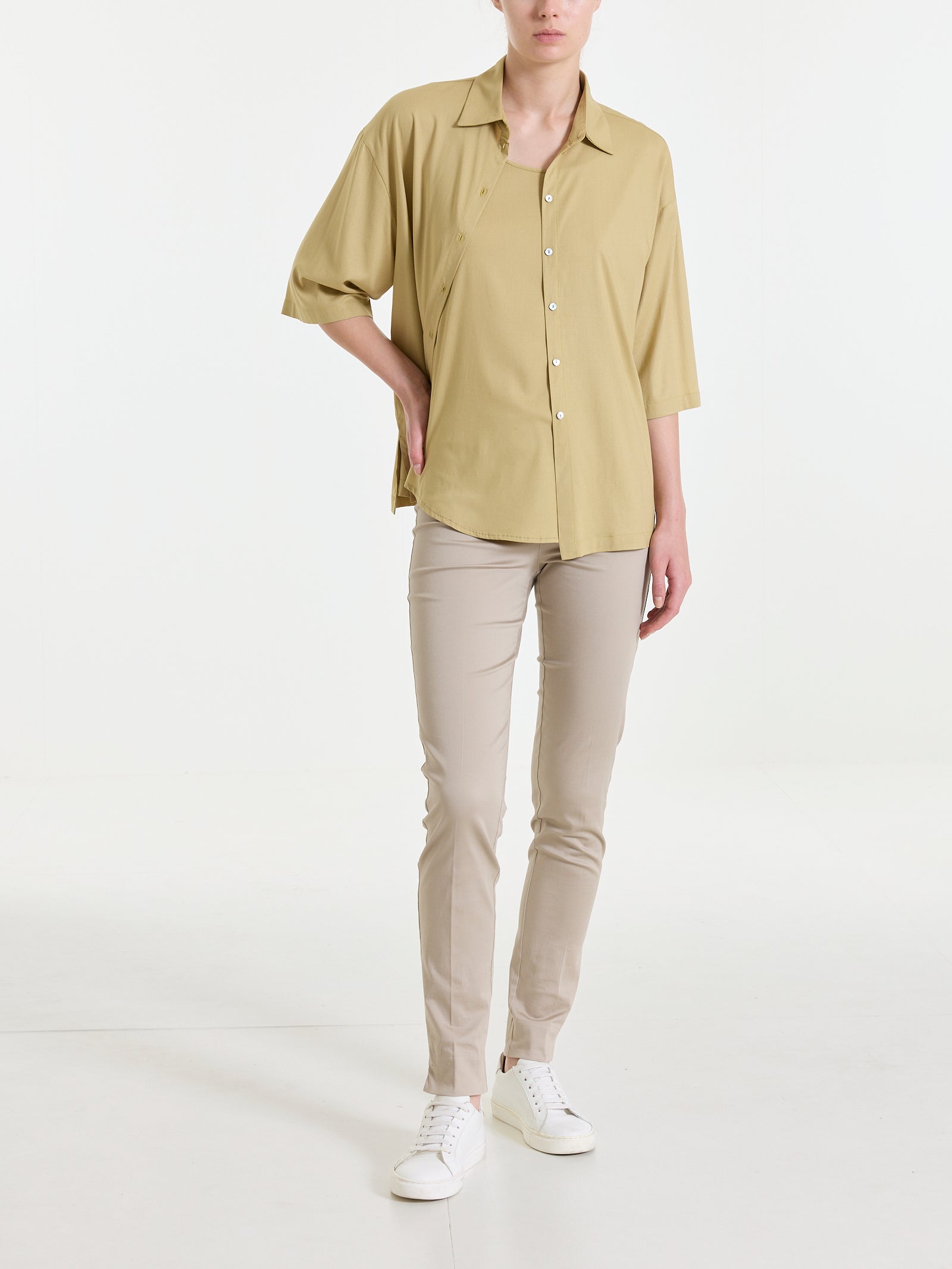 Camicia con manica 3/4 in Poplin di cotone