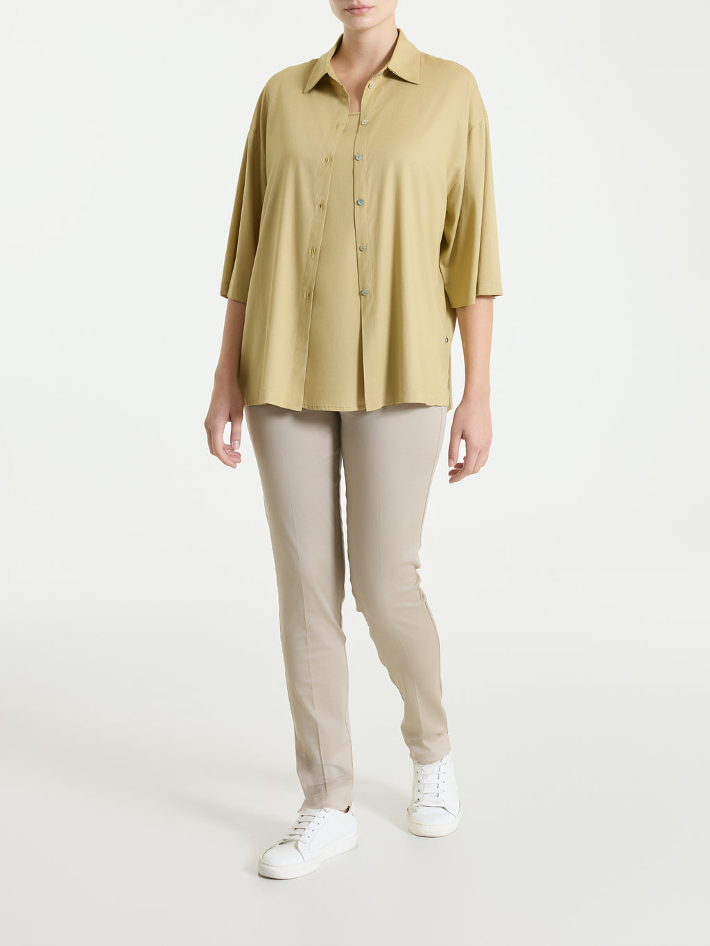 Camicia con manica 3/4 in Poplin di cotone