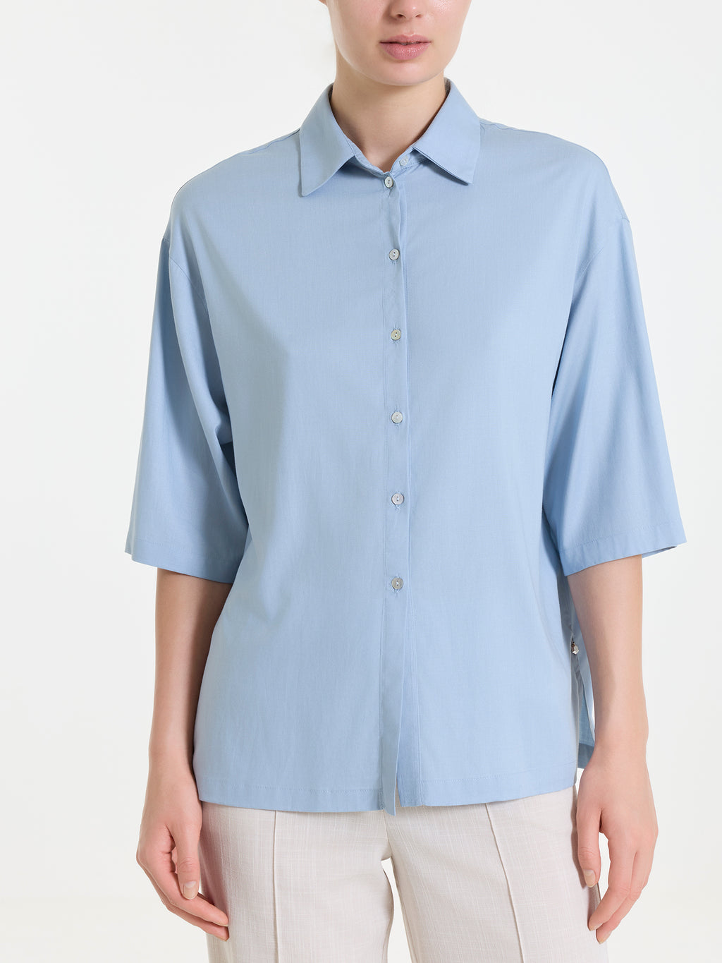 Camicia con manica 3/4 in Poplin di cotone