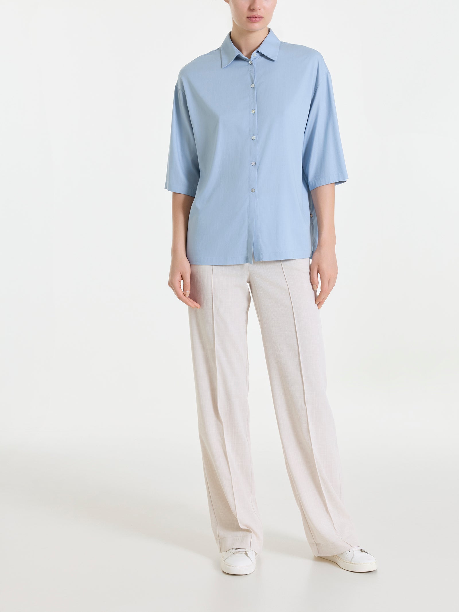 Camicia con manica 3/4 in Poplin di cotone
