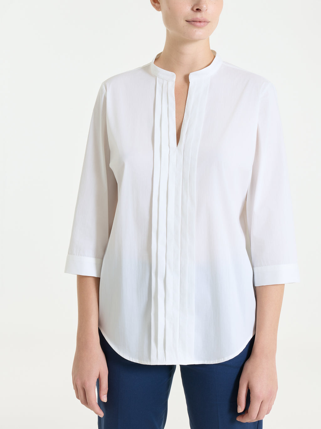 Camicia con pieghe frontali in Poplin di Cotone