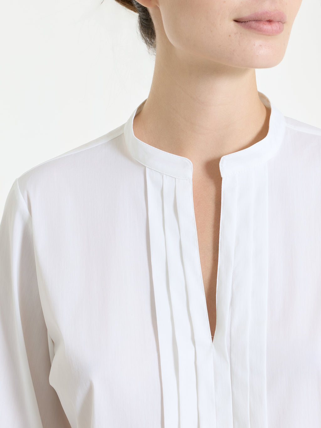 Camicia con pieghe frontali in Poplin di Cotone