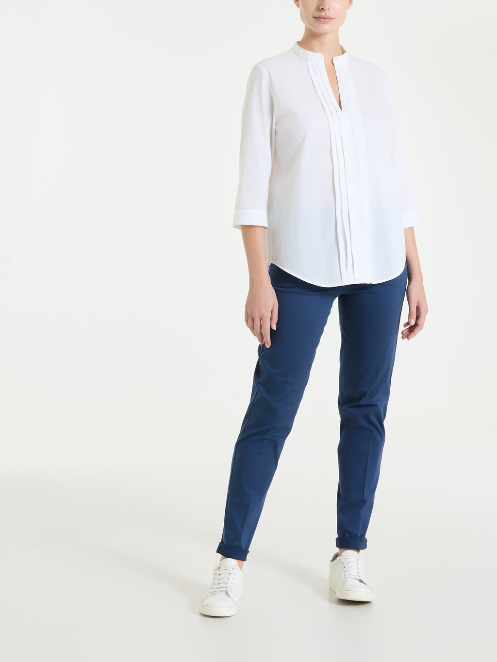 Camicia con pieghe frontali in Poplin di Cotone