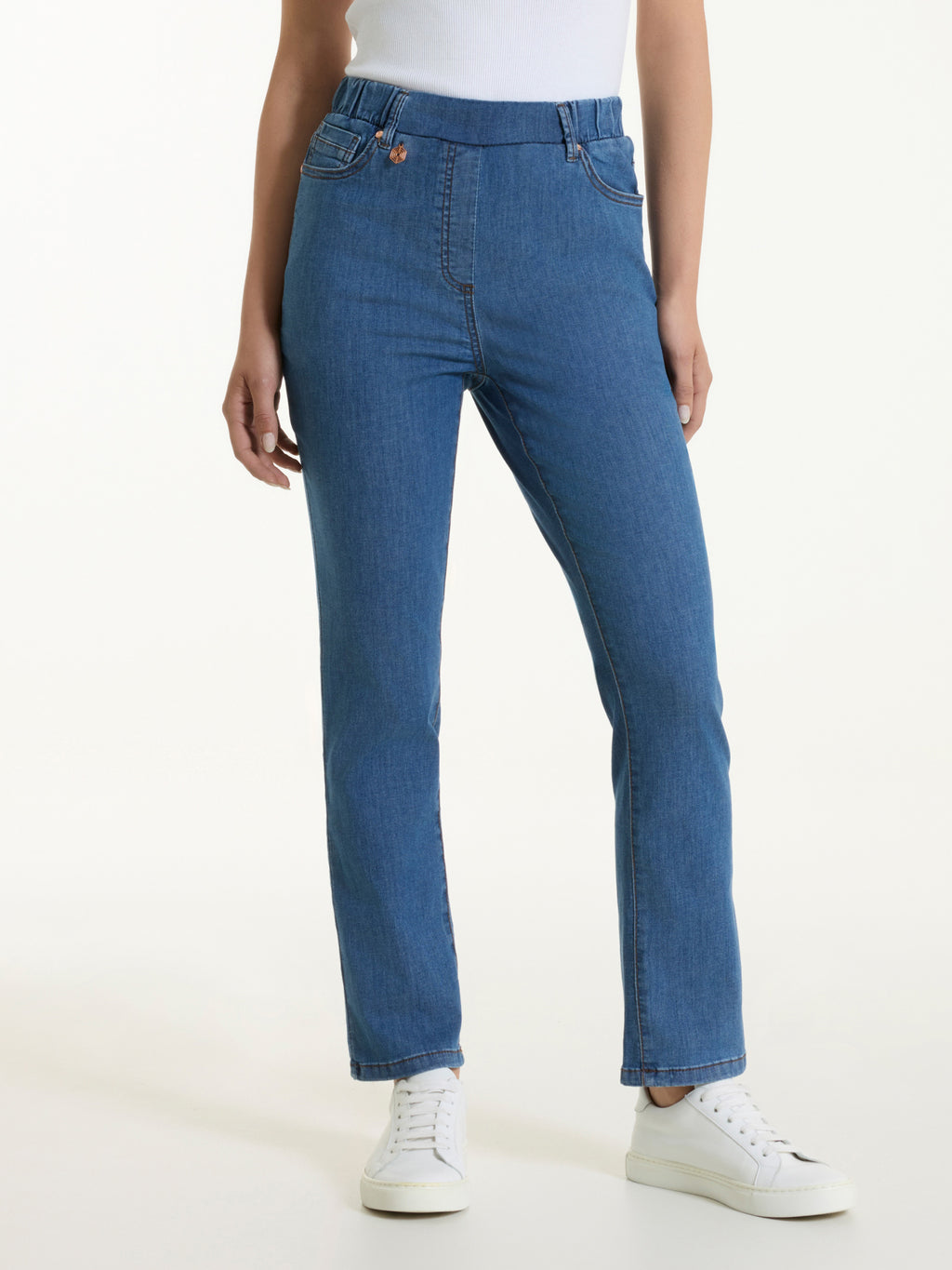 Jeans a gamba dritta con tasche e vita piatta in Light Denim