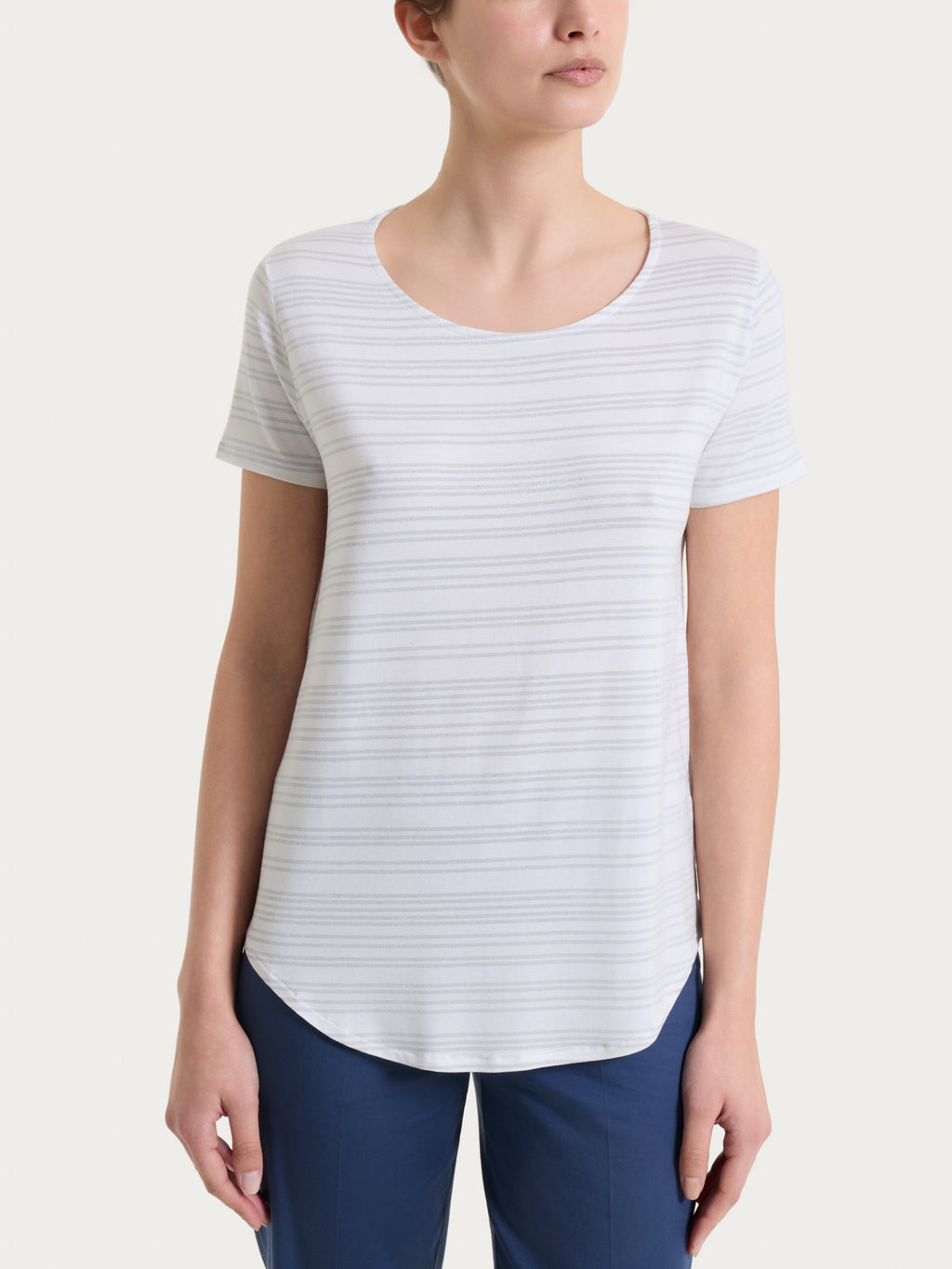 Maglietta con righe orizzontali alternate in Viscosa Summer e Lurex