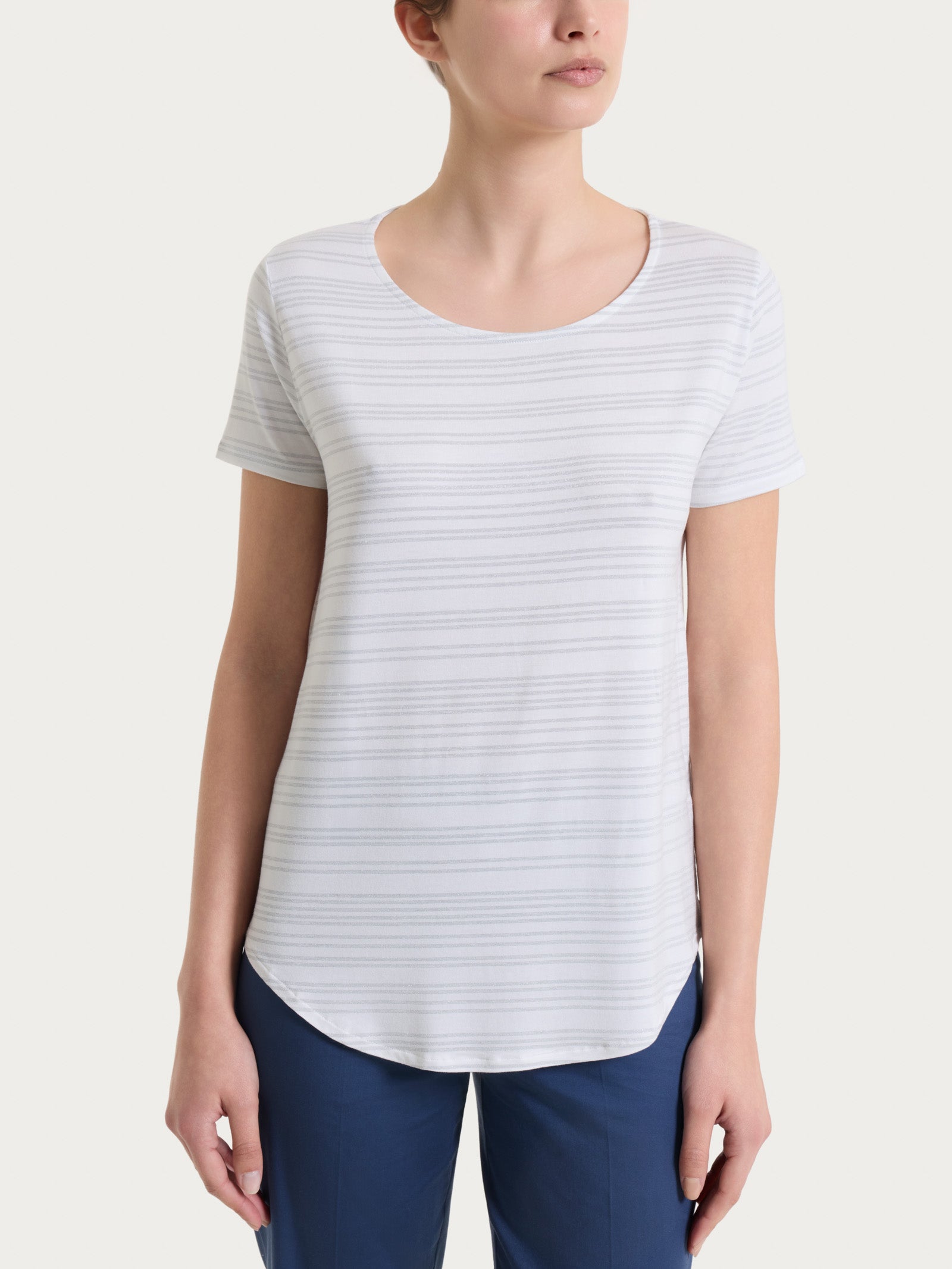 Maglietta con righe orizzontali alternate in Viscosa Summer e Lurex