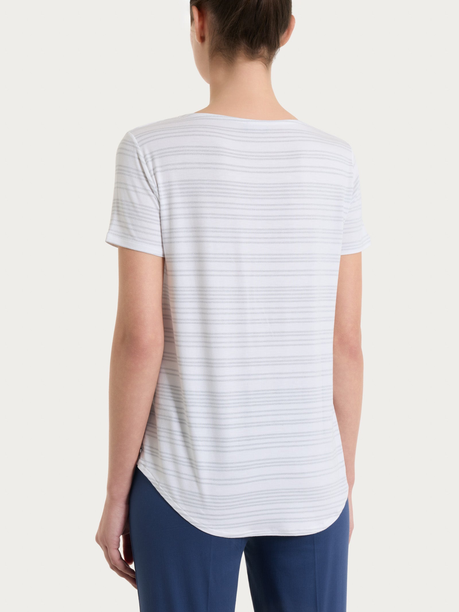 Maglietta con righe orizzontali alternate in Viscosa Summer e Lurex