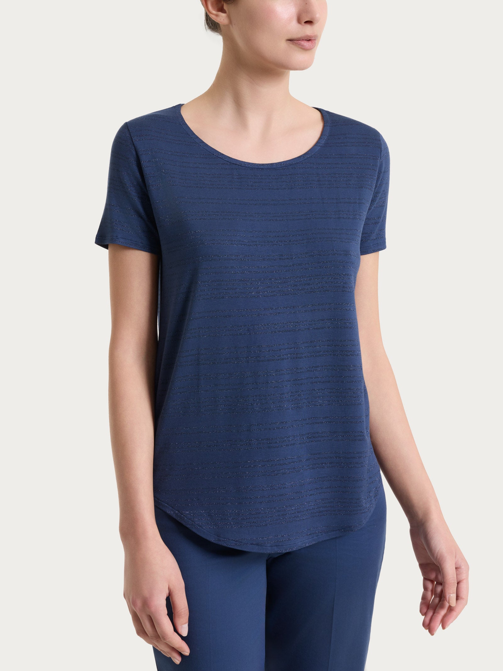 Maglietta con righe orizzontali alternate in Viscosa Summer e Lurex