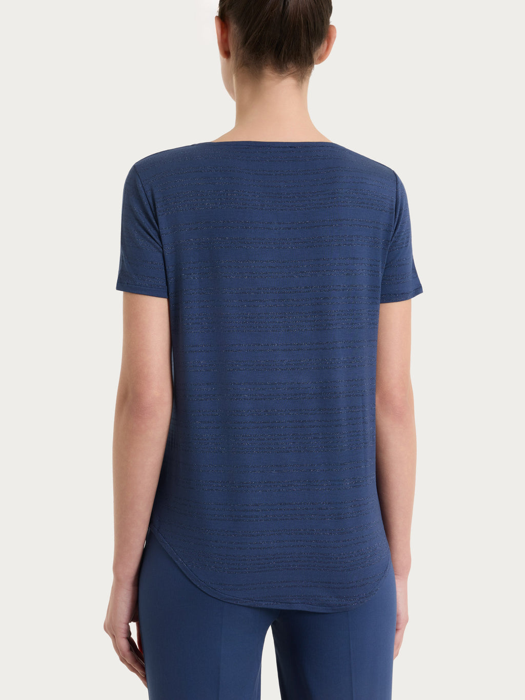 Maglietta con righe orizzontali alternate in Viscosa Summer e Lurex
