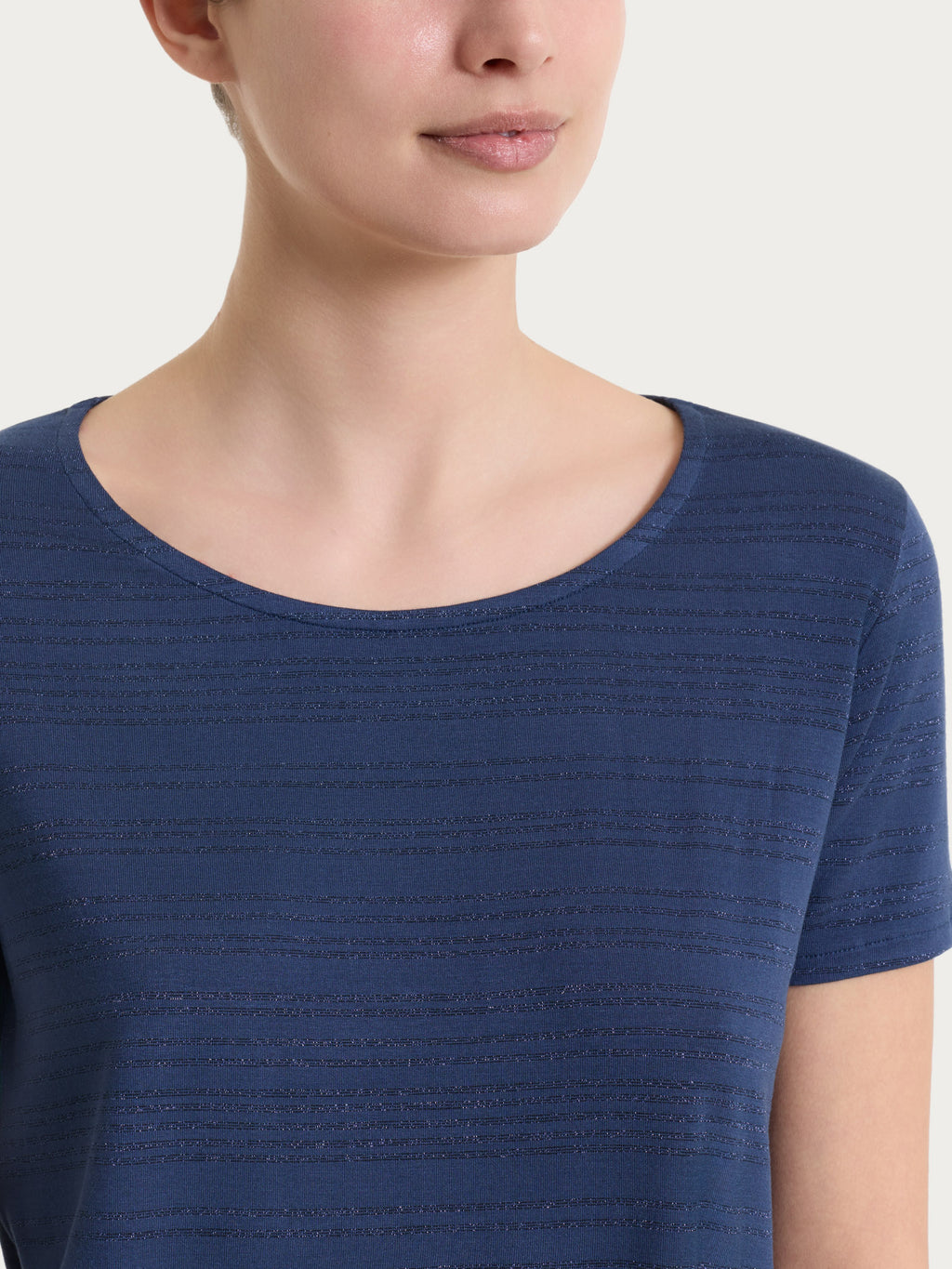 Maglietta con righe orizzontali alternate in Viscosa Summer e Lurex