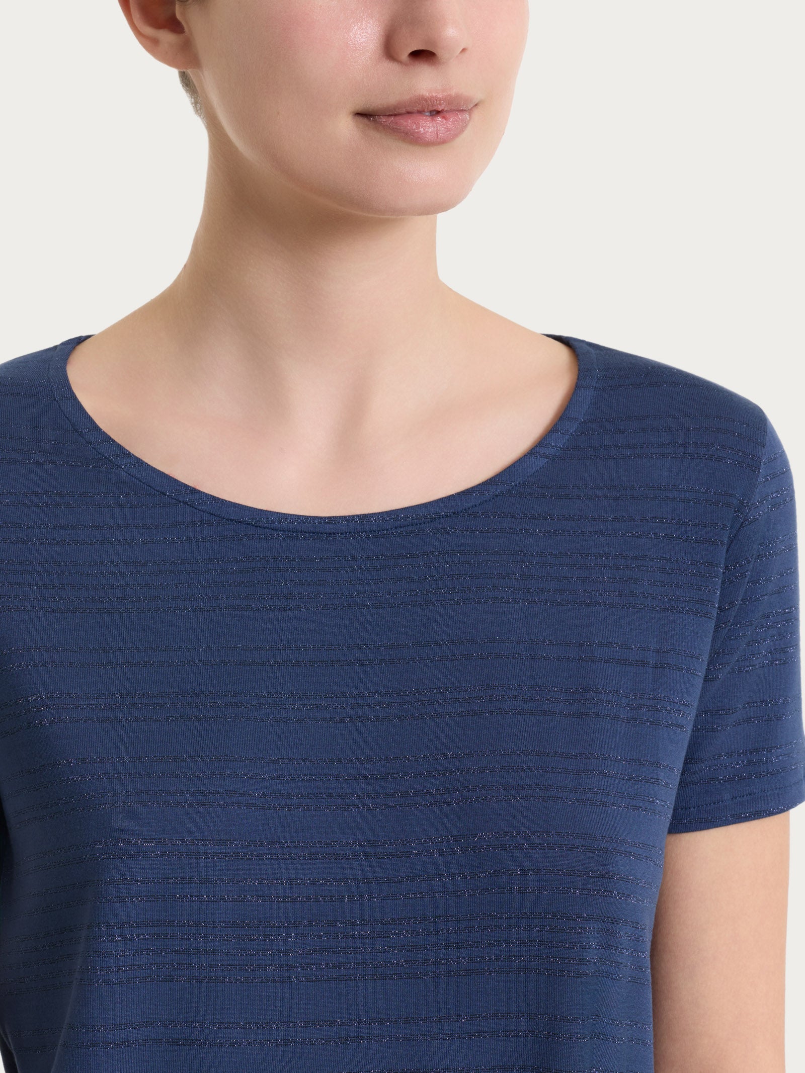 Maglietta con righe orizzontali alternate in Viscosa Summer e Lurex