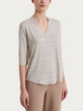 Maglietta con scollo a V e righe orizzontali alternate in Viscosa Summer