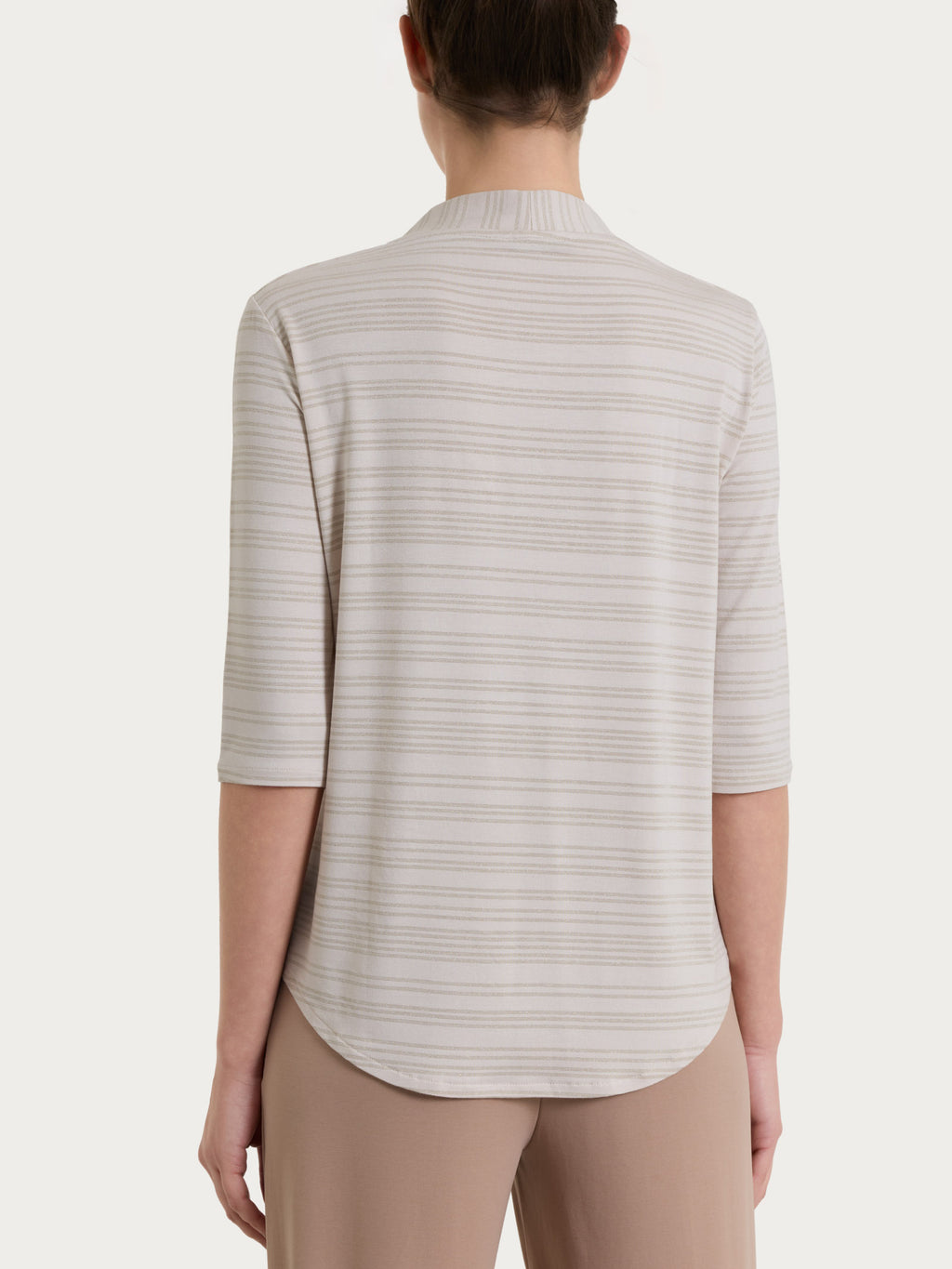 Maglietta con scollo a V e righe orizzontali alternate in Viscosa Summer