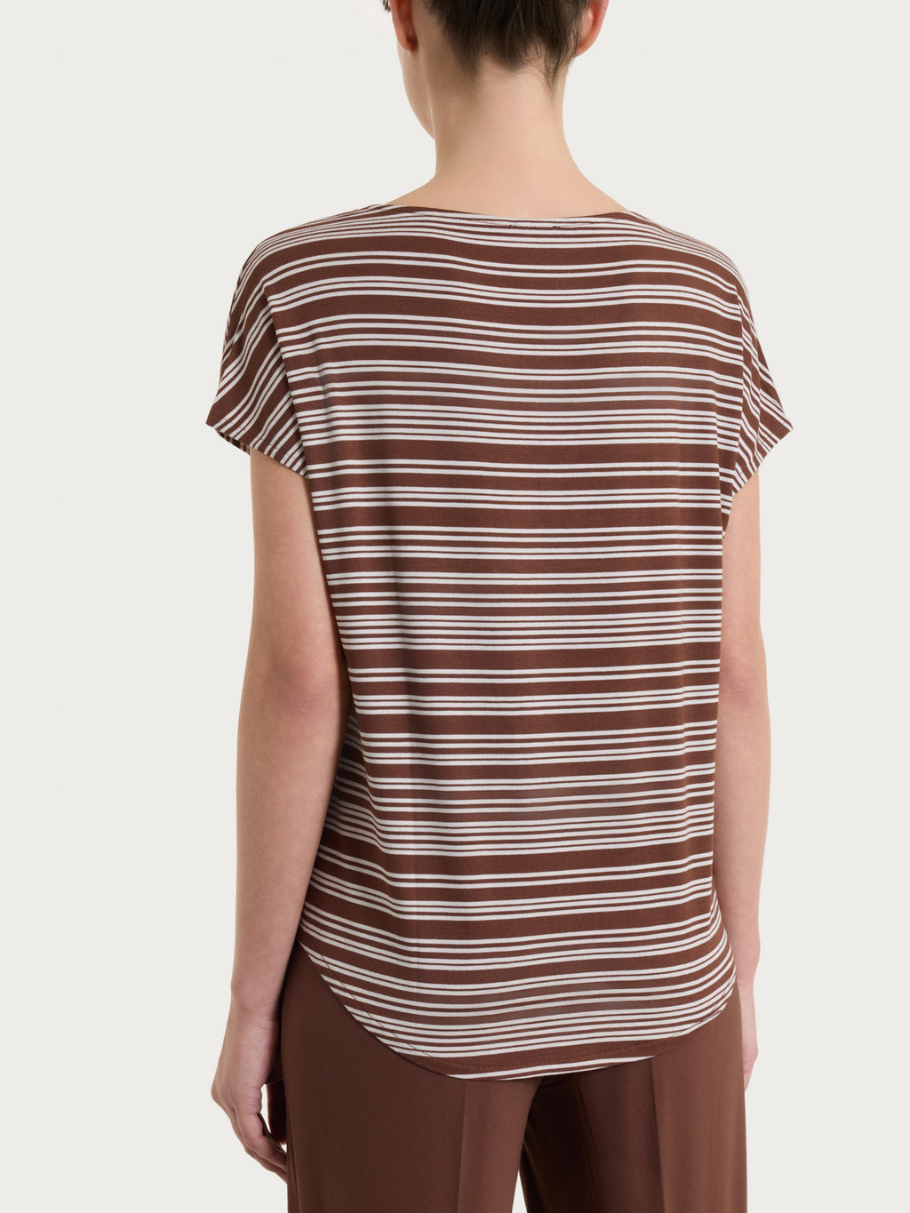 Maglietta girocollo a righe alternate in Viscosa Summer