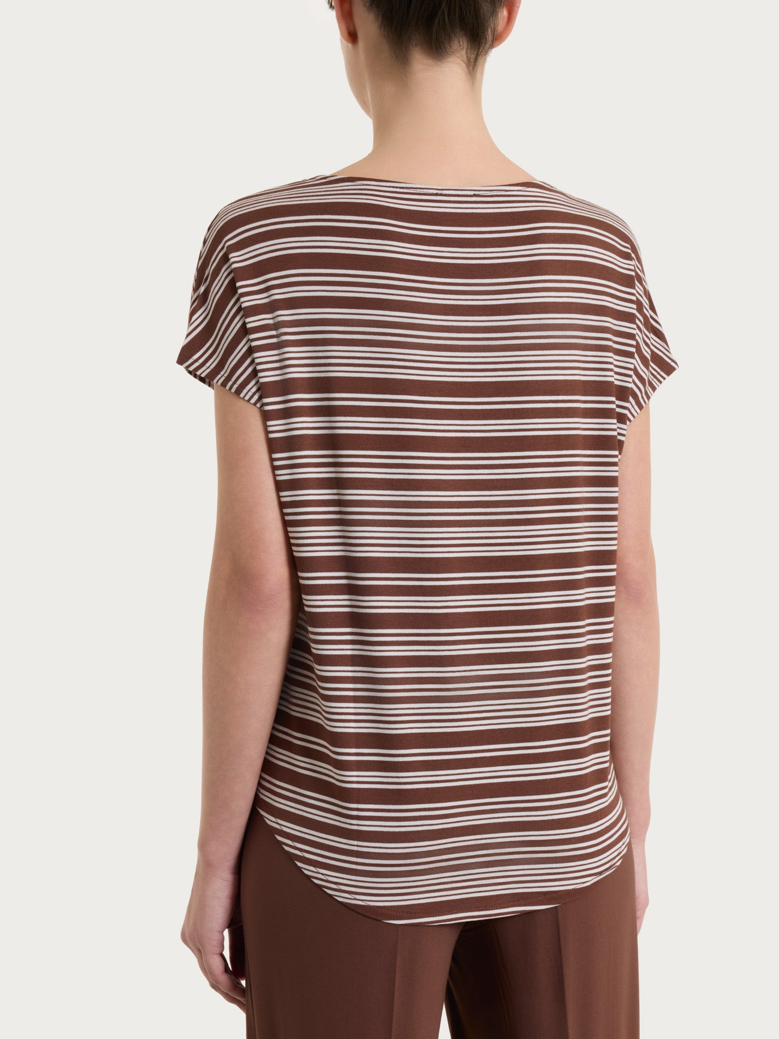 Maglietta girocollo a righe alternate in Viscosa Summer