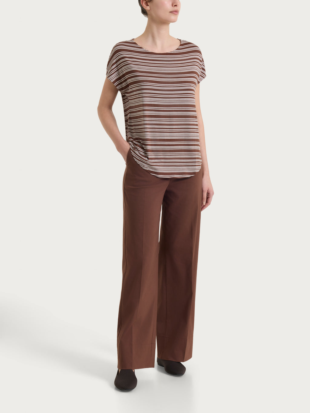 Maglietta girocollo a righe alternate in Viscosa Summer